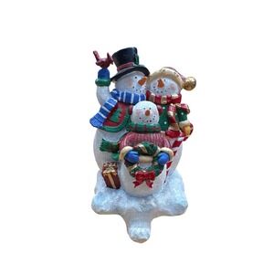 Snowman Family Christmas Stocking Holder Figurine Holiday Decor Christmas